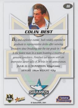 2001 Select Impact #86 Colin Best Back
